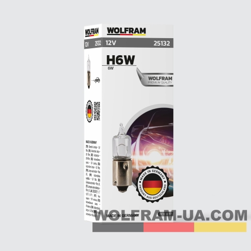 Автолампа галогенная мины Wolfram 12v H6W 6W 25132