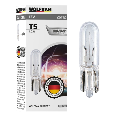 Автолампа накаливания Wolfram 12v T5 W1.2W 26112