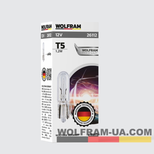 Автолампа накаливания Wolfram 12v T5 W1.2W 26112