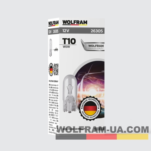 Автолампа накаливания Wolfram 12v T10 W5W 26305