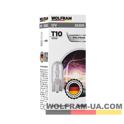 Автолампа накаливания Wolfram 12v T10 W5W 26305