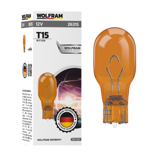 Автолампа розжарювання Wolfram 12v T15 WY16W Жовта (26315)