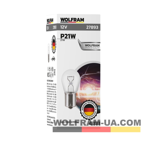 Автолампа накаливания Wolfram 12v P21W 21W 27893