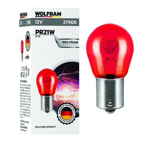 Автолампа розжарювання Wolfram 12v PR21W 21W Червона (27906)