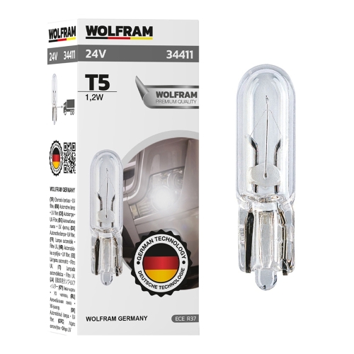 Автолампа розжарювання Wolfram 24v T5 W1.2W (34411)