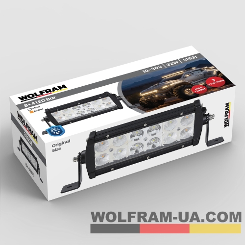 LED Балка + Дневные ходовые огни Белый+Желтый Свет Wolfram 32W 7-режимов 19см 31631