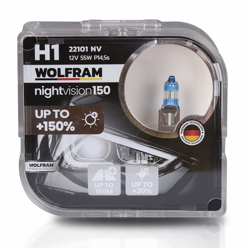 Автолампа галогенна Wolfram 12v H1 55W Night Vision +150% 2шт (22101NV)