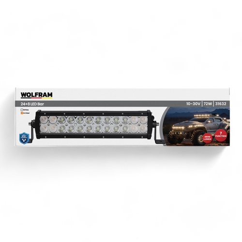 LED Балка + Дневные ходовые огни Белый+Желтый Свет Wolfram 72W 7-режимов 32см 31632