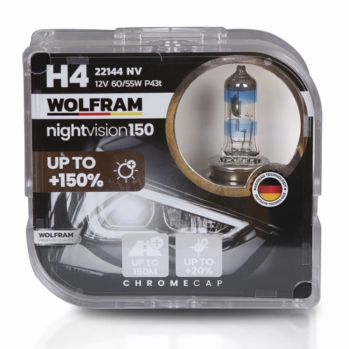 Автолампа галогенна Wolfram 12v H4 60/55W Night Vision +150% 2шт (22144NV)