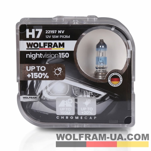 Автолампа галогенна Wolfram 12v H7 55W Night Vision +150% 2шт (22197NV)