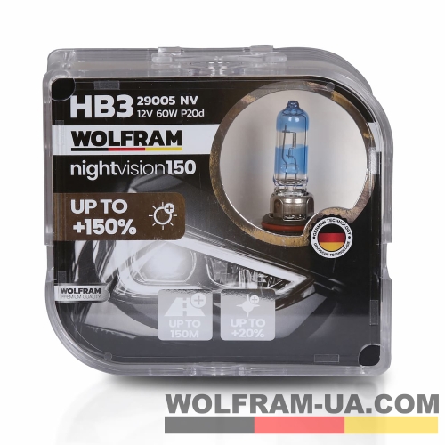 Автолампа галогенна Wolfram 12v HB3 60W Night Vision +150% 2шт (29005NV)