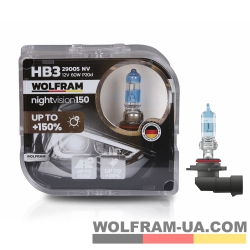 Автолампа галогенная Wolfram 12v HB3 60W Night Vision +150% 29005NV (2шт)