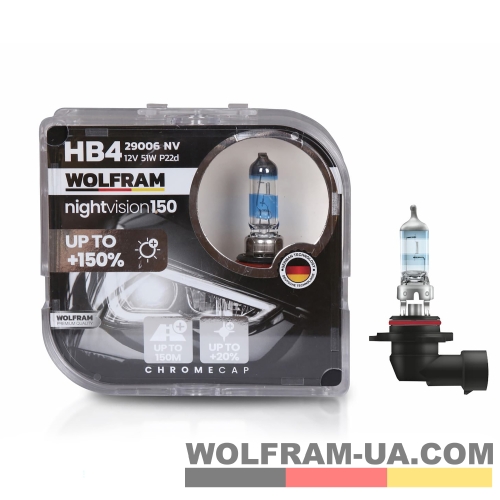 Автолампа галогенная Wolfram 12v HB4 51W Night Vision +150% 29006NV (2шт)