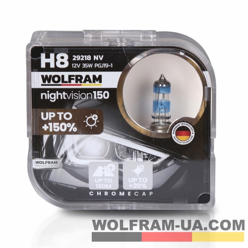 Автолампа галогенная Wolfram 12v H8 35W Night Vision +150% 29218NV (2шт)