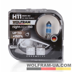 Автолампа галогенная Wolfram 12v H11 55W Night Vision +150% 29311NV (2шт)