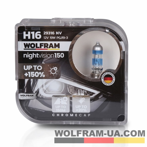 Автолампа галогенная Wolfram 12v H16 19W Night Vision +150% 29316NV (2шт)