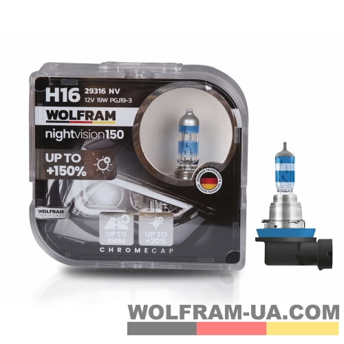 Автолампа галогенная Wolfram 12v H16 19W Night Vision +150% 29316NV (2шт)