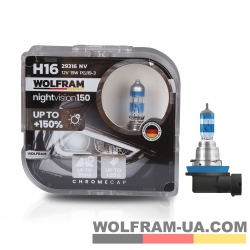 Автолампа галогенная Wolfram 12v H16 19W Night Vision +150% 29316NV (2шт)