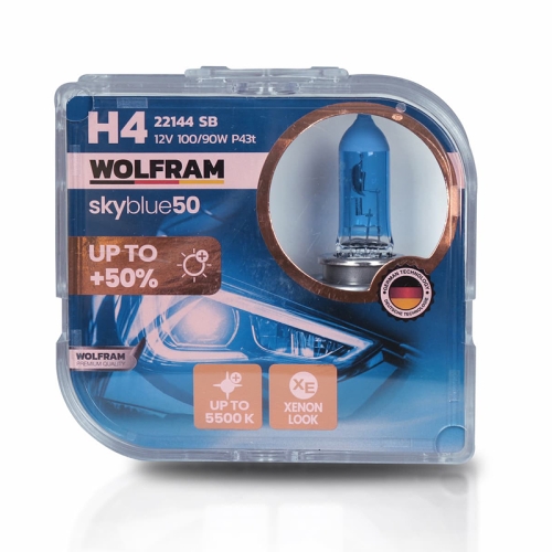 Автолампа галогенная Wolfram 12v H4 100/90W Sky Blue 22144SB (2шт)