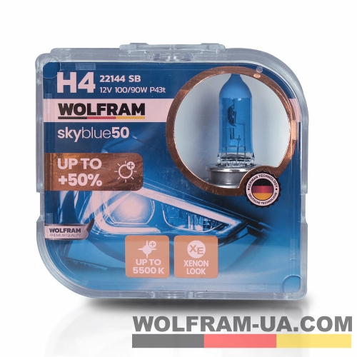 Автолампа галогенная Wolfram 12v H4 100/90W Sky Blue 22144SB (2шт)