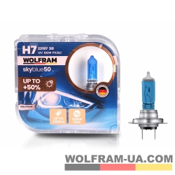 Автолампа галогенная Wolfram 12v H7 100W Sky Blue 22197SB (2шт)