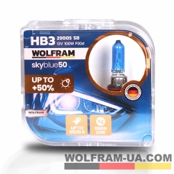Автолампа галогенная Wolfram 12v HB3 100W Sky Blue 29005SB (2шт)