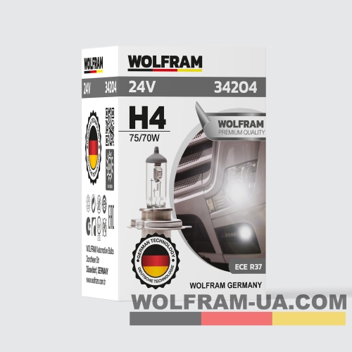Автолампа галогенная Wolfram 24v H4 75/70W 34204