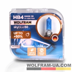 Автолампа галогенная Wolfram 12v HB4 80W Sky Blue 29006SB (2шт)