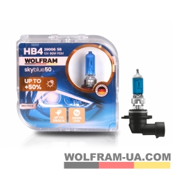 Автолампа галогенная Wolfram 12v HB4 80W Sky Blue 29006SB (2шт)