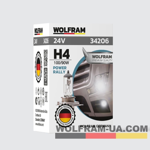 Автолампа галогенная Wolfram 24v H4 100/90W Power Rally 34206