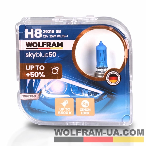 Автолампа галогенна Wolfram 12v H8 35W Sky Blue 2шт (29218SB)