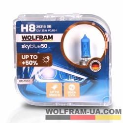 Автолампа галогенная Wolfram 12v H8 35W Sky Blue 29218SB (2шт)
