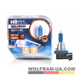 Автолампа галогенная Wolfram 12v H8 35W Sky Blue 29218SB (2шт)