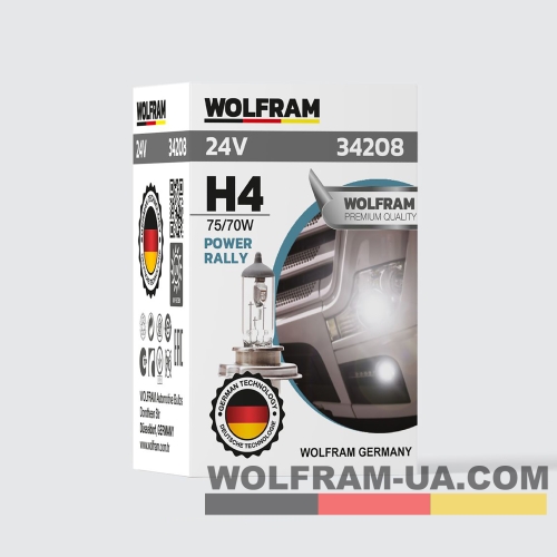 Автолампа галогенная Wolfram 24v H4 75/70W P45 Power Rally 34208