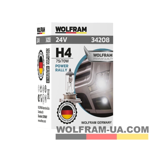 Автолампа галогенная Wolfram 24v H4 75/70W P45 Power Rally 34208