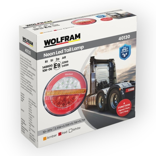 Фонарь задний LED универсальный Wolfram 12-30v E9 Certified Левый (40130)