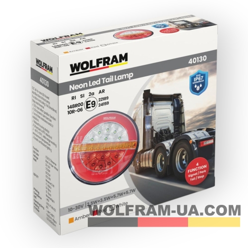 Фонарь задний LED универсальный Wolfram 12-30v E9 Certified Левый (40130)