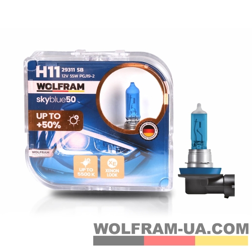 Автолампа галогенна Wolfram 12v H11 55W Sky Blue 2шт (29311SB)