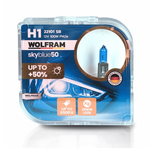 Автолампа галогенна Wolfram 12v H1 100W Sky Blue 2шт (22101SB)