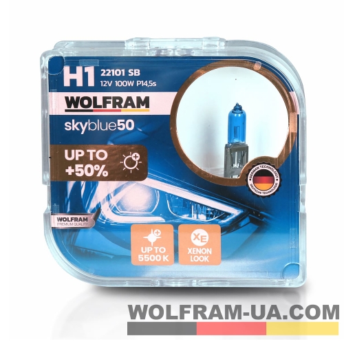 Автолампа галогенна Wolfram 12v H1 100W Sky Blue 2шт (22101SB)