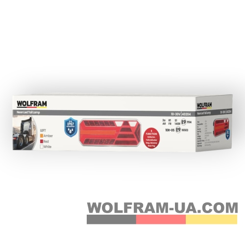 Фонарь задний LED универсальный Wolfram 12-30v E9 Certified Левый (40204)