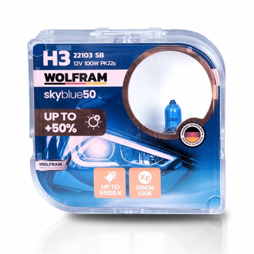 Автолампа галогенна Wolfram 12v H3 100W Sky Blue 2шт (22103SB)