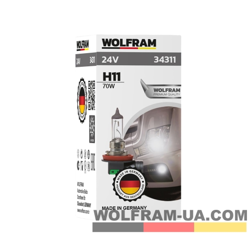 Автолампа галогенная Wolfram 24v H11 70W 34311