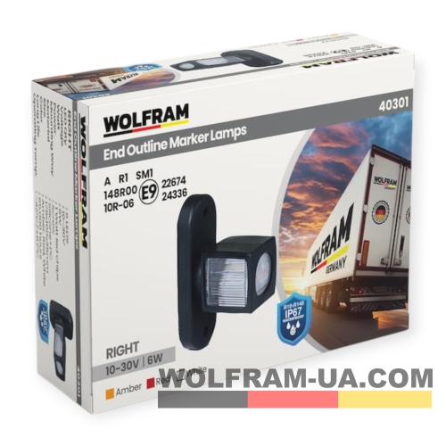 LED Ліхтар габаритний (рожки) Wolfram 12-30v 6W E Certified Правий (40301)