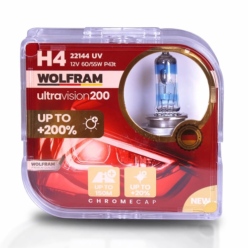 Автолампа галогенная Wolfram 12v H4 60/55W Ultra Vision +200% 22144UV (2шт)