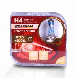 Автолампа галогенная Wolfram 12v H4 60/55W Ultra Vision +200% 22144UV (2шт)
