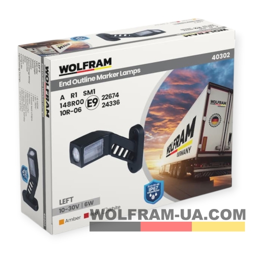 LED Ліхтар габаритний (рожки) Wolfram 12-30v 6W E Certified Лівий (40302)