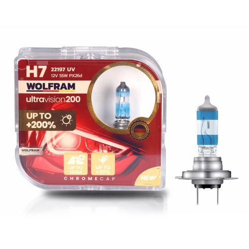Автолампа галогенная Wolfram 12v H7 55W Ultra Vision +200% 22197UV (2шт)