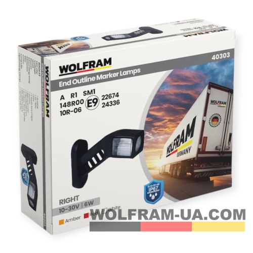 LED Фонарь габаритный (рожки) Wolfram 12-30v 6W E Certified Правый (40303)