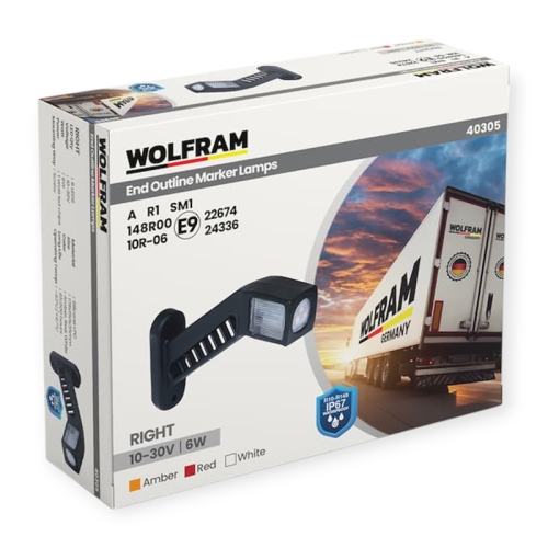 LED Фонарь габаритный (рожки) Wolfram 12-30v 6W E Certified Правый (40305)